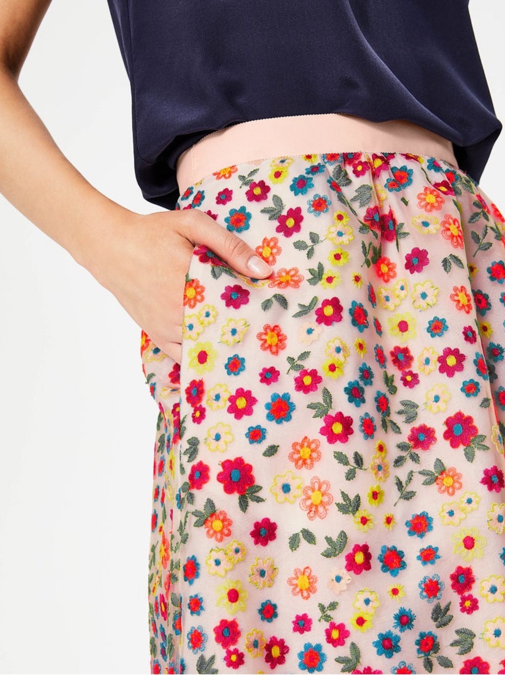 Boden Marjorie Organza Midi Skirt Colorful Floral Embroidered Size US 10 Party - Picture 2 of 15
